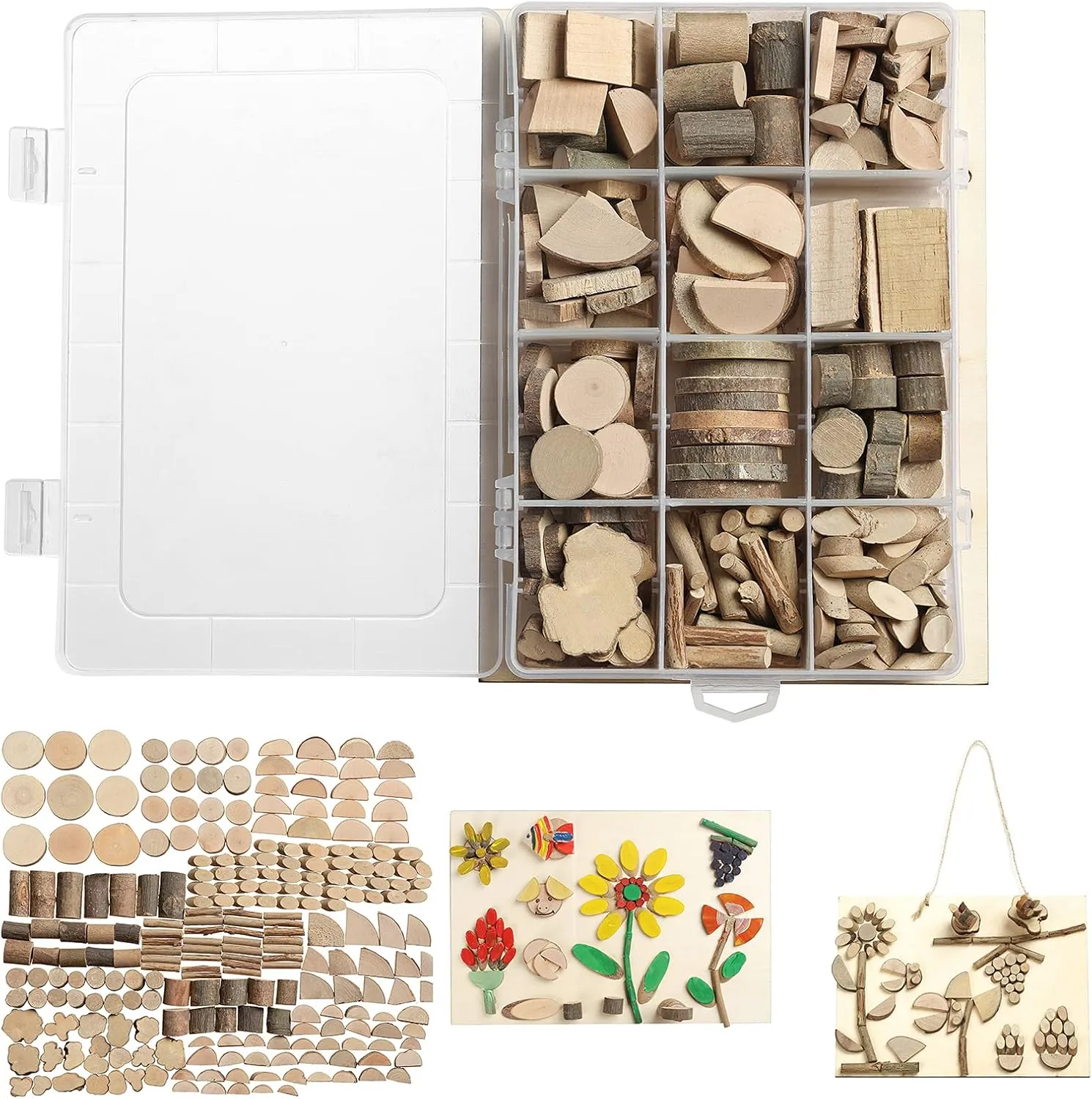 LAZACA Wood Craft Kits DIY for Kids Ages 5-20 Wooden Unfinished Toys Art Paint Bulk Craft Sticks Garden Playset Loose Parts Play Materials 250 Pcs/19.5X13X3.5cm