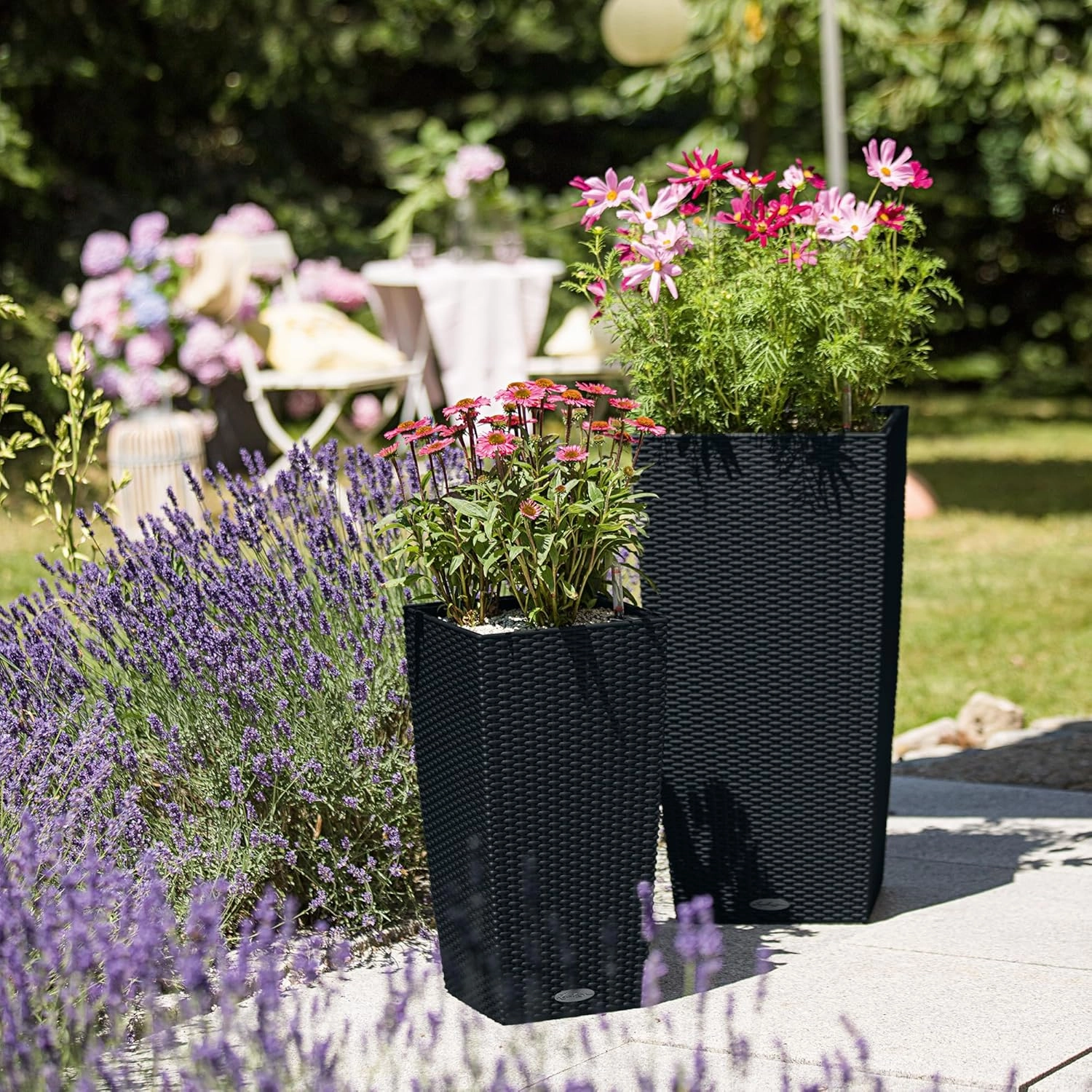 Lechuza 15123 Cubico Cottage 30 Self-Watering Indoor and Outdoor Use, 12" x 12" x 22", Granite Planter, 30 x 30 x 56 cm