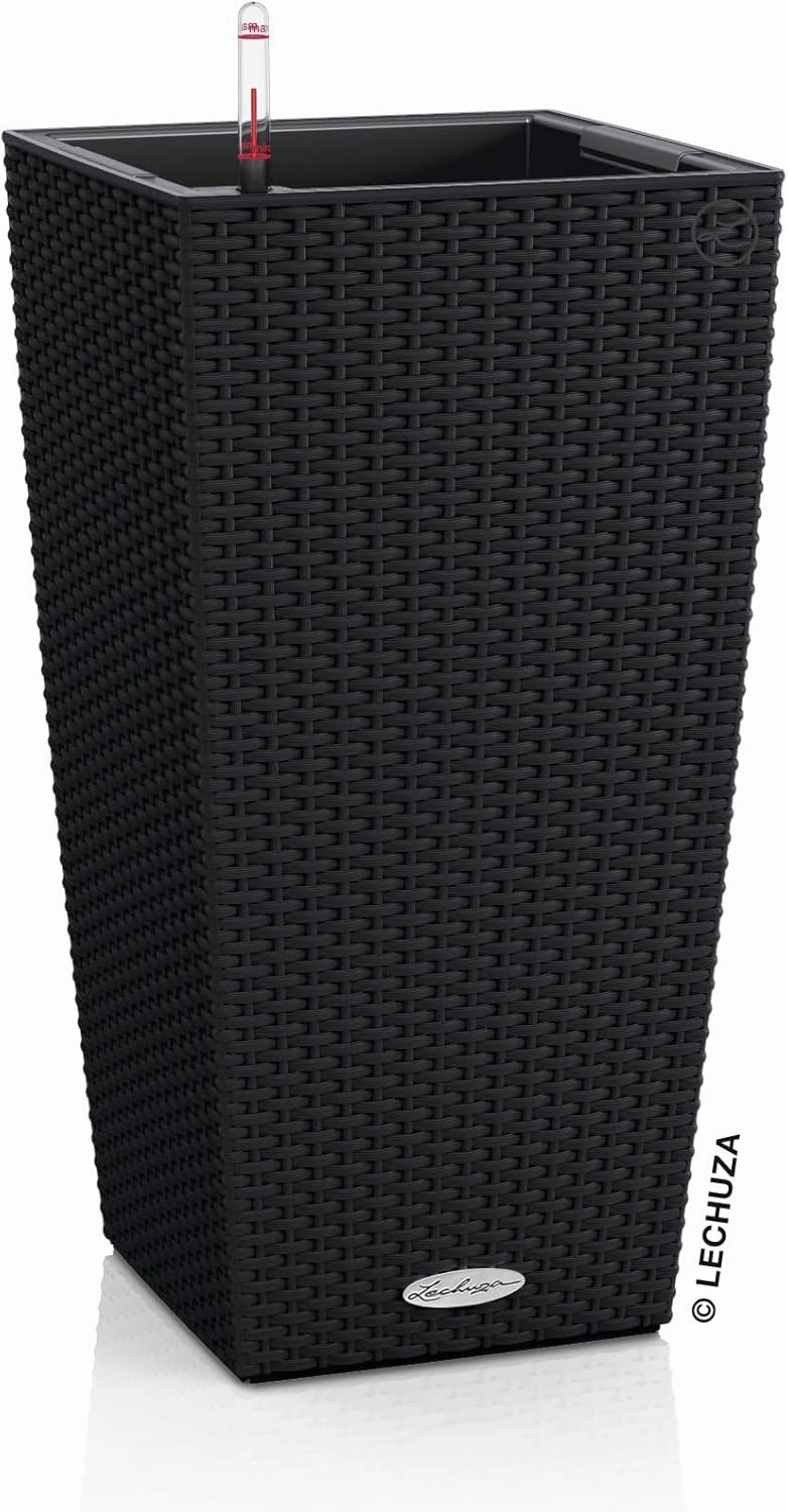 Lechuza 15123 Cubico Cottage 30 Self-Watering Indoor and Outdoor Use, 12" x 12" x 22", Granite Planter, 30 x 30 x 56 cm