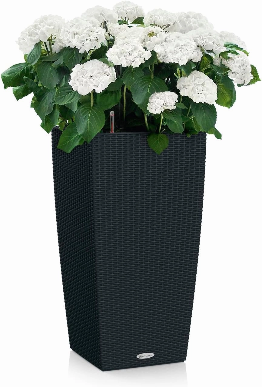 Lechuza 15123 Cubico Cottage 30 Self-Watering Indoor and Outdoor Use, 12" x 12" x 22", Granite Planter, 30 x 30 x 56 cm