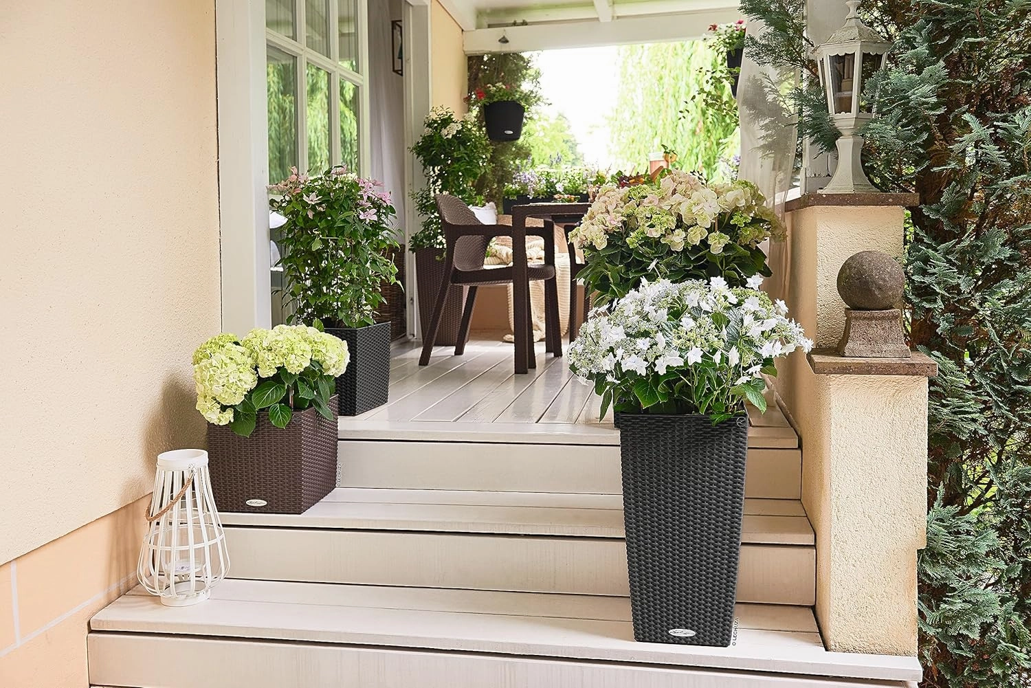Lechuza 15123 Cubico Cottage 30 Self-Watering Indoor and Outdoor Use, 12" x 12" x 22", Granite Planter, 30 x 30 x 56 cm