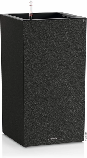 Lechuza - Canto Slatestone 30 15936 Planter with Watering System, Water Level Indicator and Plant Insert, Slate Look, 30 x 30 x 56 cm