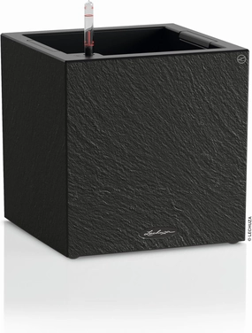 Lechuza - Canto Slatestone 30 Low Dark Grey Planter with Watering System, Water Level Indicator and Plant Insert, Slate Look, 30 x 30 x 30 cm, 15931