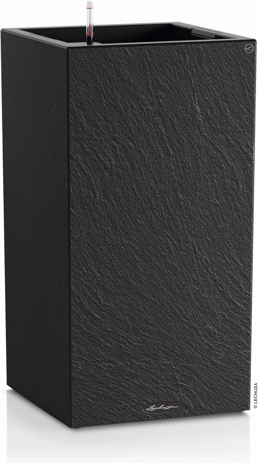 Lechuza - Canto Slatestone 40 Planter with Watering System, Water Level Indicator and Plant Insert, Slate Look, 40 x 40 x 76 cm, 15956