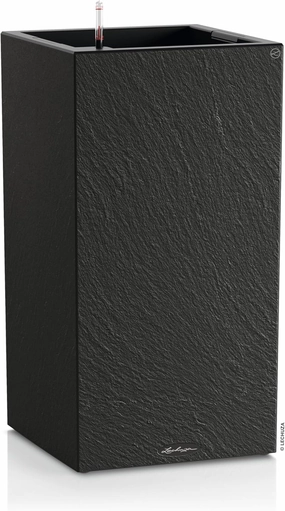 Lechuza - Canto Slatestone 40 Planter with Watering System, Water Level Indicator and Plant Insert, Slate Look, 40 x 40 x 76 cm, 15956