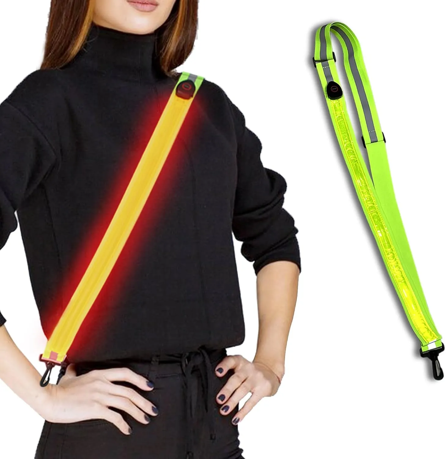 LED Reflective Belt Sash Walking Gear Safety Lights for Walkers at Night High Visibility Rechargeable LED Flashing Sash Adjustable Night Running Safety Gear Light Up Running Belt For Walking at Night