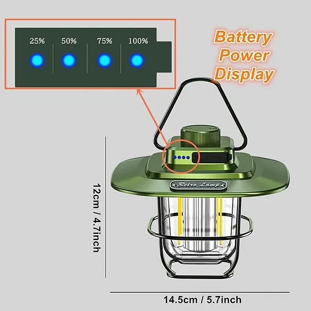 LED Retro Outdoor Camping Lights LED Tent Lights Horse Lantern Smart Rechargeable Portable Lights for Outdoor Hiking Camping Home