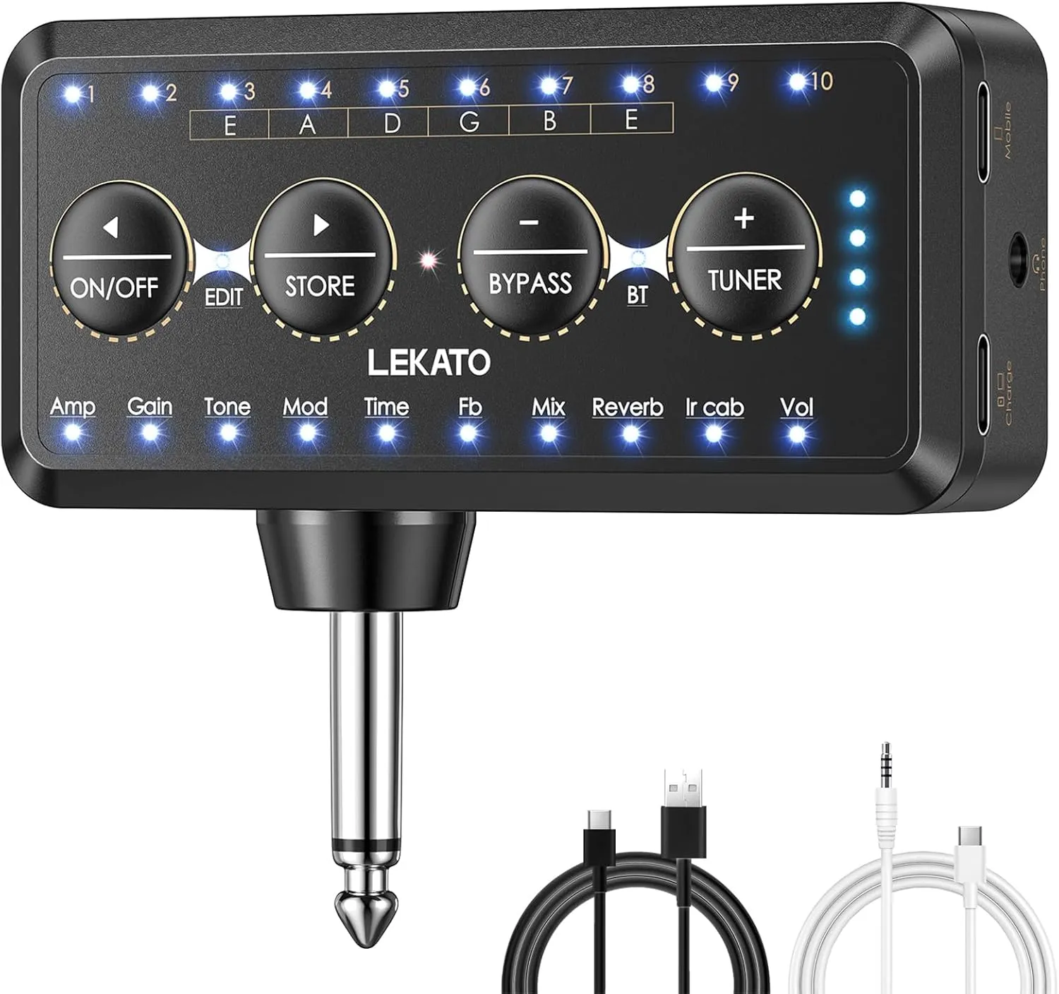 LEKATO Micro Bass Guitar Headphone Amp Guitar Headphone Amplifier with Multi Effects - Amp Models, IR Loading, Tuner, Rechargeable Electric Headphone Amplifier Delay Reverb Chorus Overdrive Portable