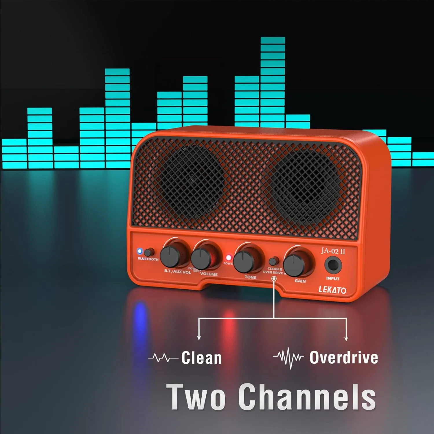 LEKATO Mini Amp 5W Rechargeable Electric Amp with Clean&Overdrive Effects, Bluetooth - Orange