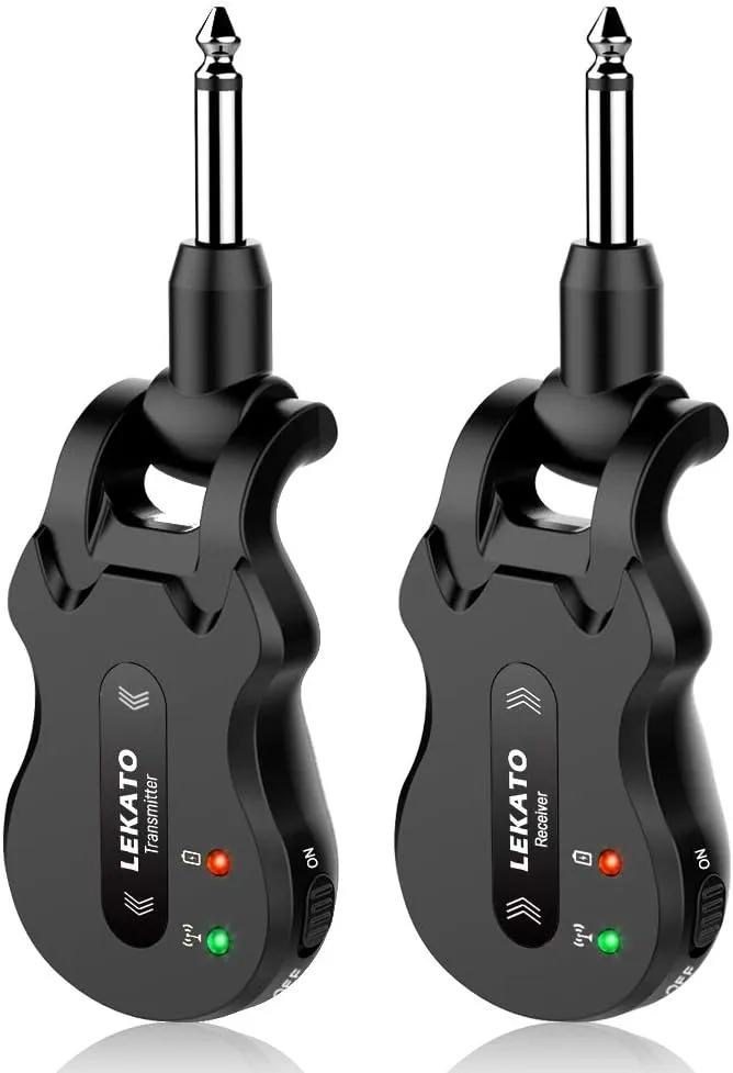 LEKATO Wireless Guitar System 5.8 Wireless Guitar Transmitter Receiver Rechargeable Audio Wireless Transmitter Receiver 4 Channels Transmission Range for Electric Guitar Bass (Black)