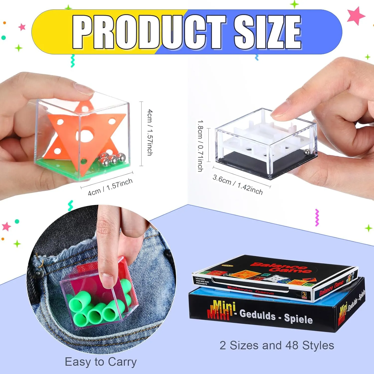 Lenwen 48 Pieces Brain Teaser Puzzles Cubes Mini Puzzle Party Favors Goodie Bags Stuffers Games Challenge Decompression for Adults(Colorful Style)