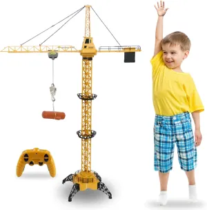 Liberty Imports 6 Channel RC Mega Tower Crane, 50.4 inch Tall 2.4GHz Remote Control Construction Site Toy 680° Rotation Lift Model with Tower Lights and Sounds for Kids