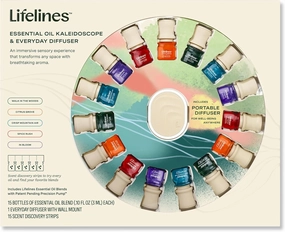 Lifelines Essential Oil Blends Collection Gift Set with Everyday Diffuser, 15-Pack - Blended Essential Oils for Aromatherapy Diffusers - Scented Fragrances for Joy, Calm, Focus & Energy
