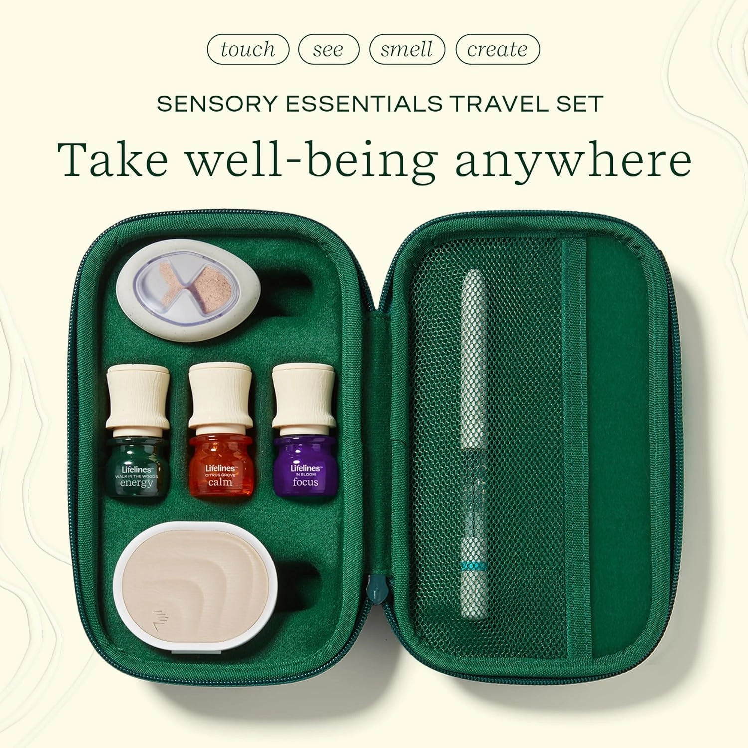 Lifelines Sensory Essentials Travel Set - Includes Everyday Aromatherapy Diffuser, Fidget Grounding Stone, Pen Diffuser & 3 Essential Oil Blends - Unique Sensory Gifts for Women & Men