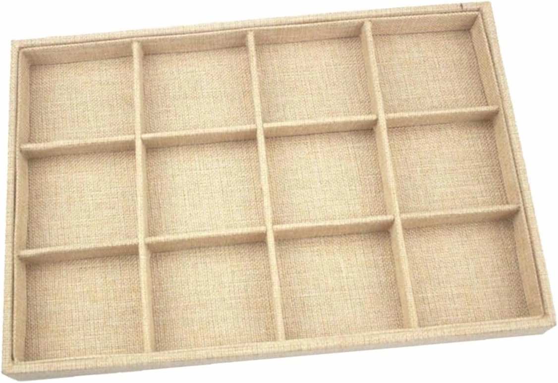 LIFKOME 12Grids Sackcloth Jewelry Organizer Stackable Display Tray for Bracelets Watches Necklaces Compartments for Storage
