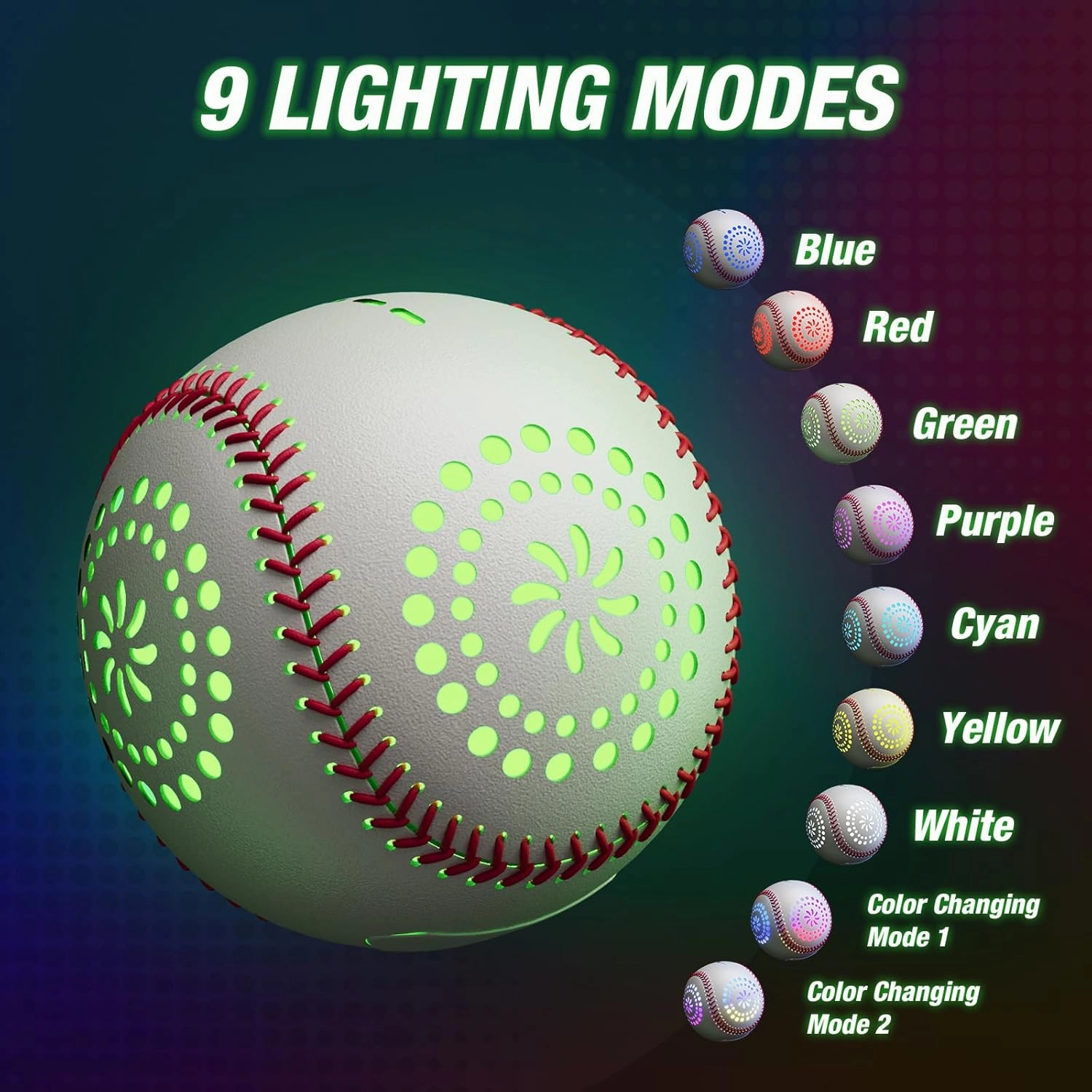 Light up Baseball with LED Rechargeable, 9 Lighting Modes Glow in The Dark Baseball, Official Size Leather Weighted Baseballs for Day Night Indoor Outdoor, Sport Toys Games Gifts for Boys 8-12