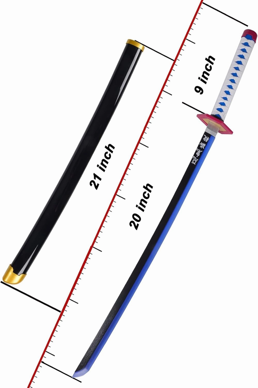 Light-Up Giyu Sword Replica with Rechargeable Battery, 30 Inch LED Katana with Display Stand, and Belt, Wands for Cosplay and Collection, Perfect for Halloween and Gift