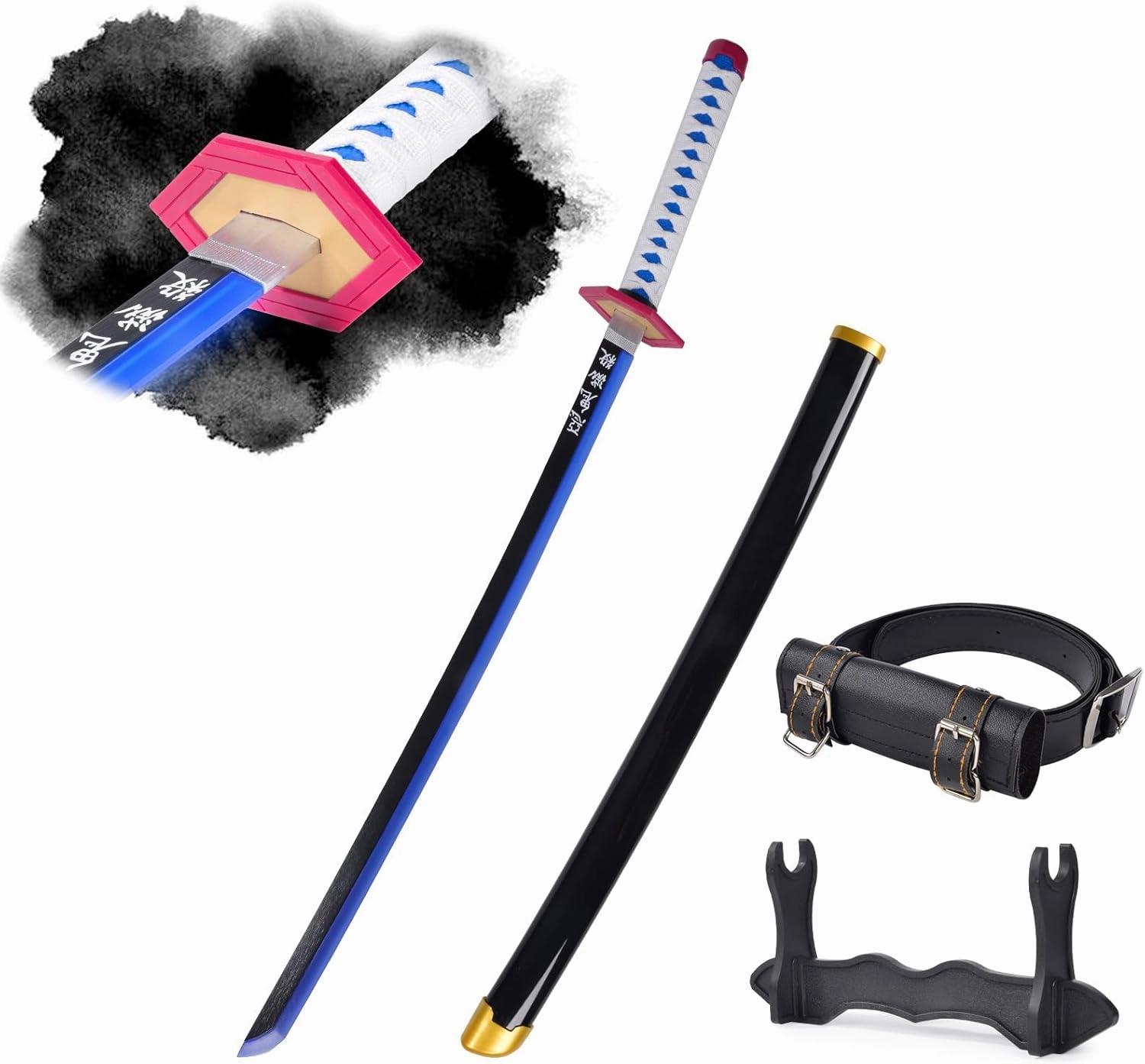 Light-Up Giyu Sword Replica with Rechargeable Battery, 30 Inch LED Katana with Display Stand, and Belt, Wands for Cosplay and Collection, Perfect for Halloween and Gift