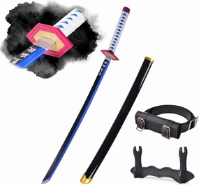 Light-Up Giyu Sword Replica with Rechargeable Battery, 30 Inch LED Katana with Display Stand, and Belt, Wands for Cosplay and Collection, Perfect for Halloween and Gift