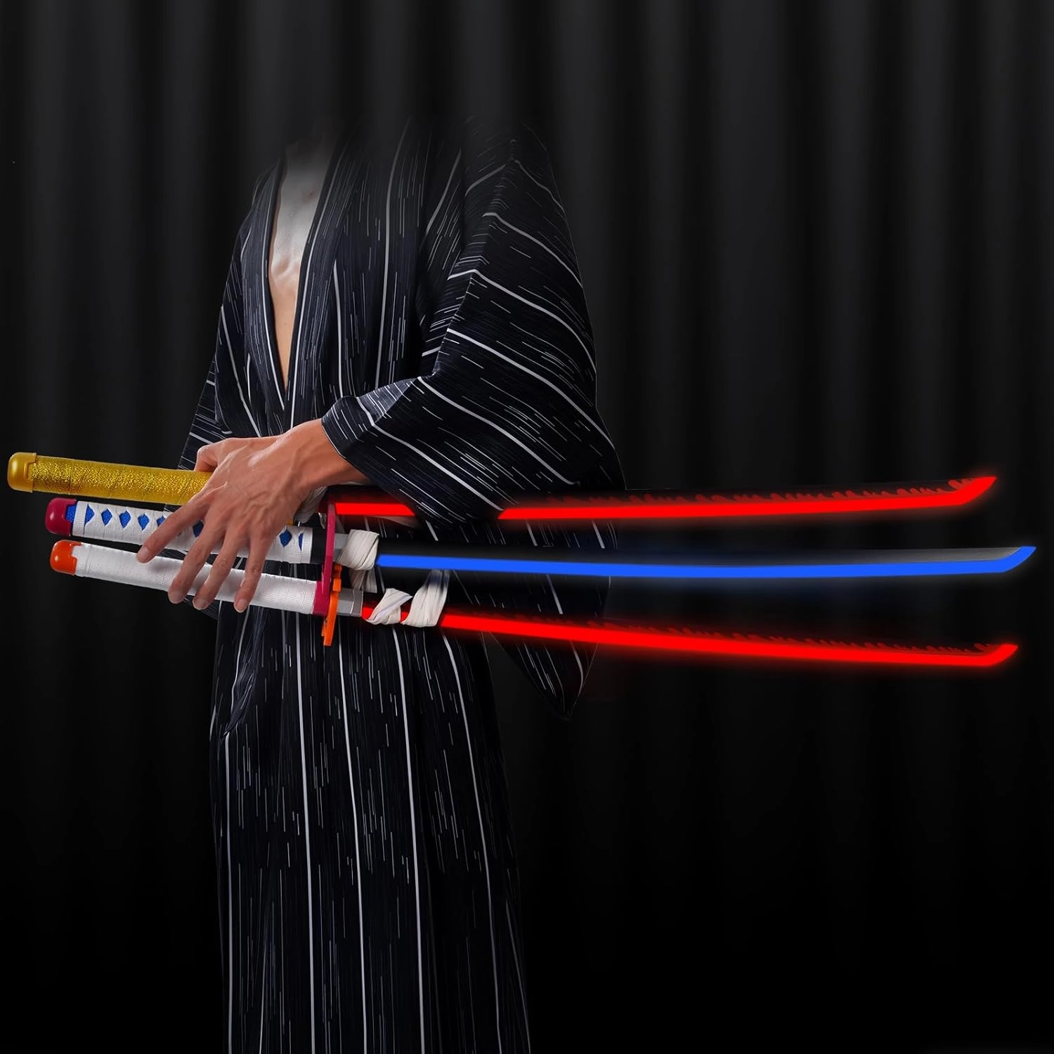Light-Up Giyu Sword Replica with Rechargeable Battery, 30 Inch LED Katana with Display Stand, and Belt, Wands for Cosplay and Collection, Perfect for Halloween and Gift