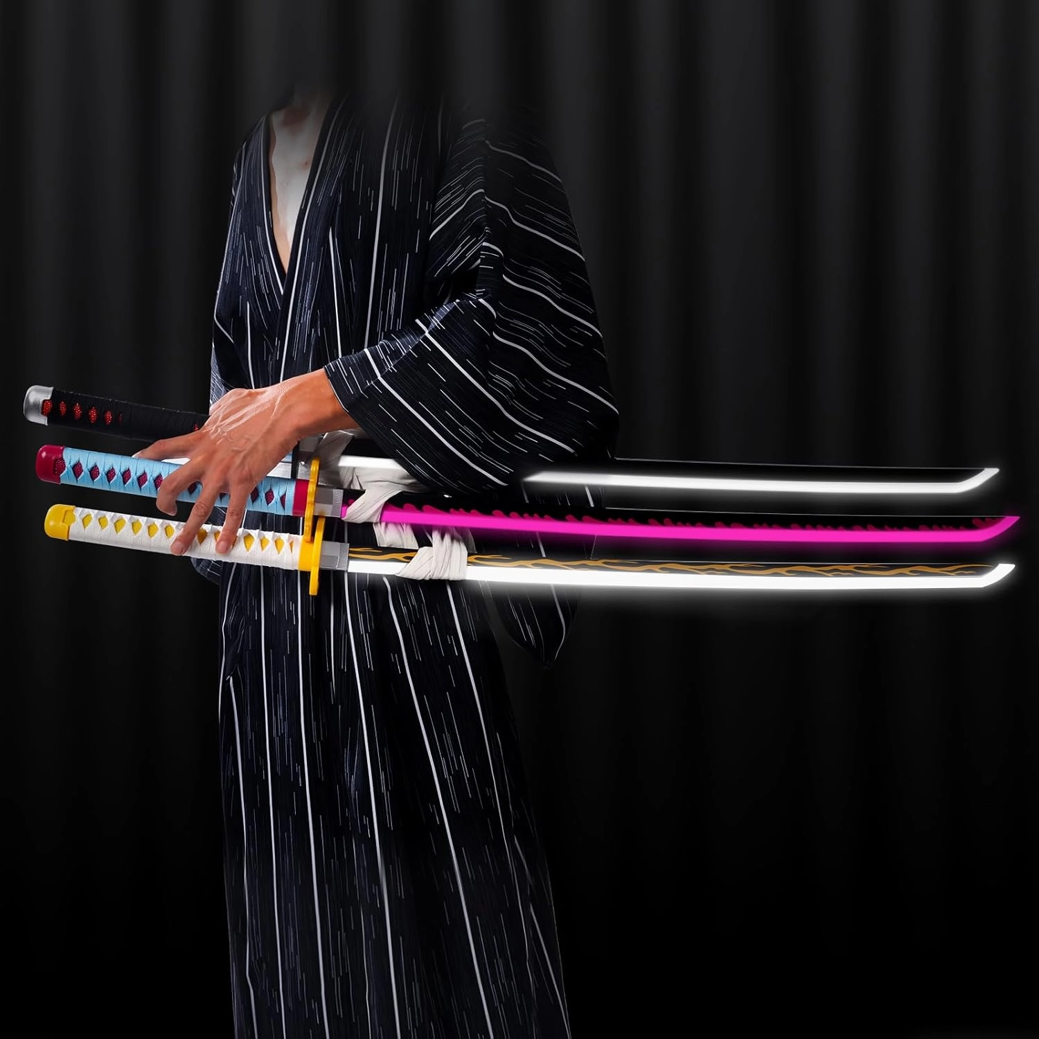 Light-Up Zenitsu Sword Replica with Rechargeable Battery, 30 Inch LED Katana with Display Stand, and Belt, Wands for Cosplay and Collection, Perfect for Halloween and Gift