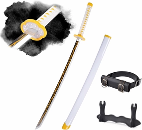 Light-Up Zenitsu Sword Replica with Rechargeable Battery, 30 Inch LED Katana with Display Stand, and Belt, Wands for Cosplay and Collection, Perfect for Halloween and Gift