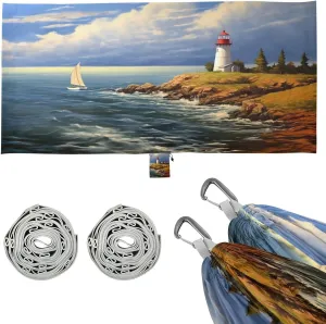 Lighthouse & Sailing Boat Camping Hammock, 330 lbs with 2 Tree Straps, Carry Bag, Single Portable Hammock for Outdoor/Indoor, Hiking, Beach, Backpacking, Travel