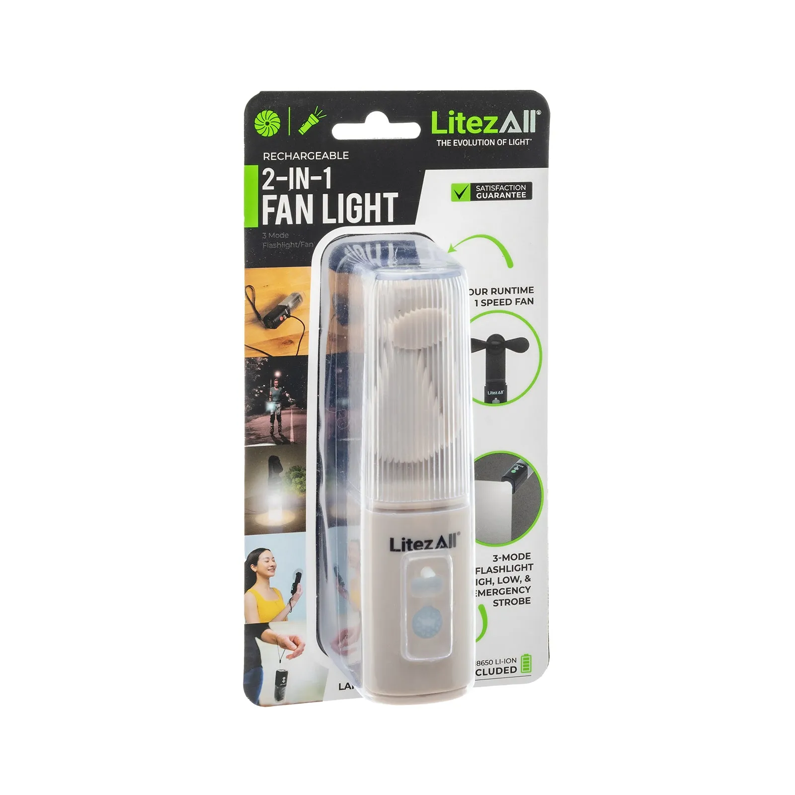 LitezAll Rechargeable Pocket Fan with Flashlight