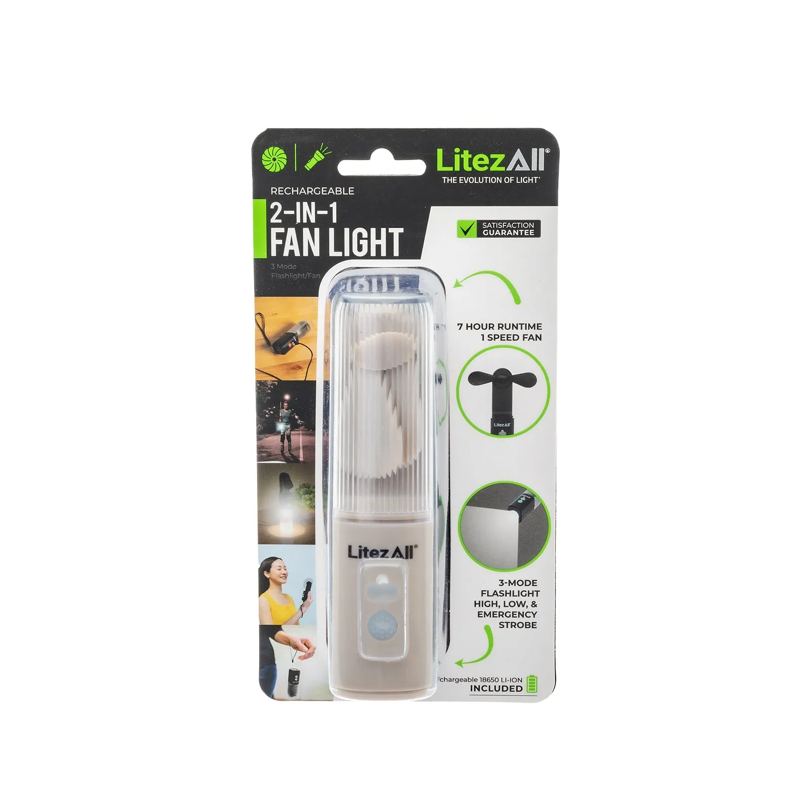 LitezAll Rechargeable Pocket Fan with Flashlight