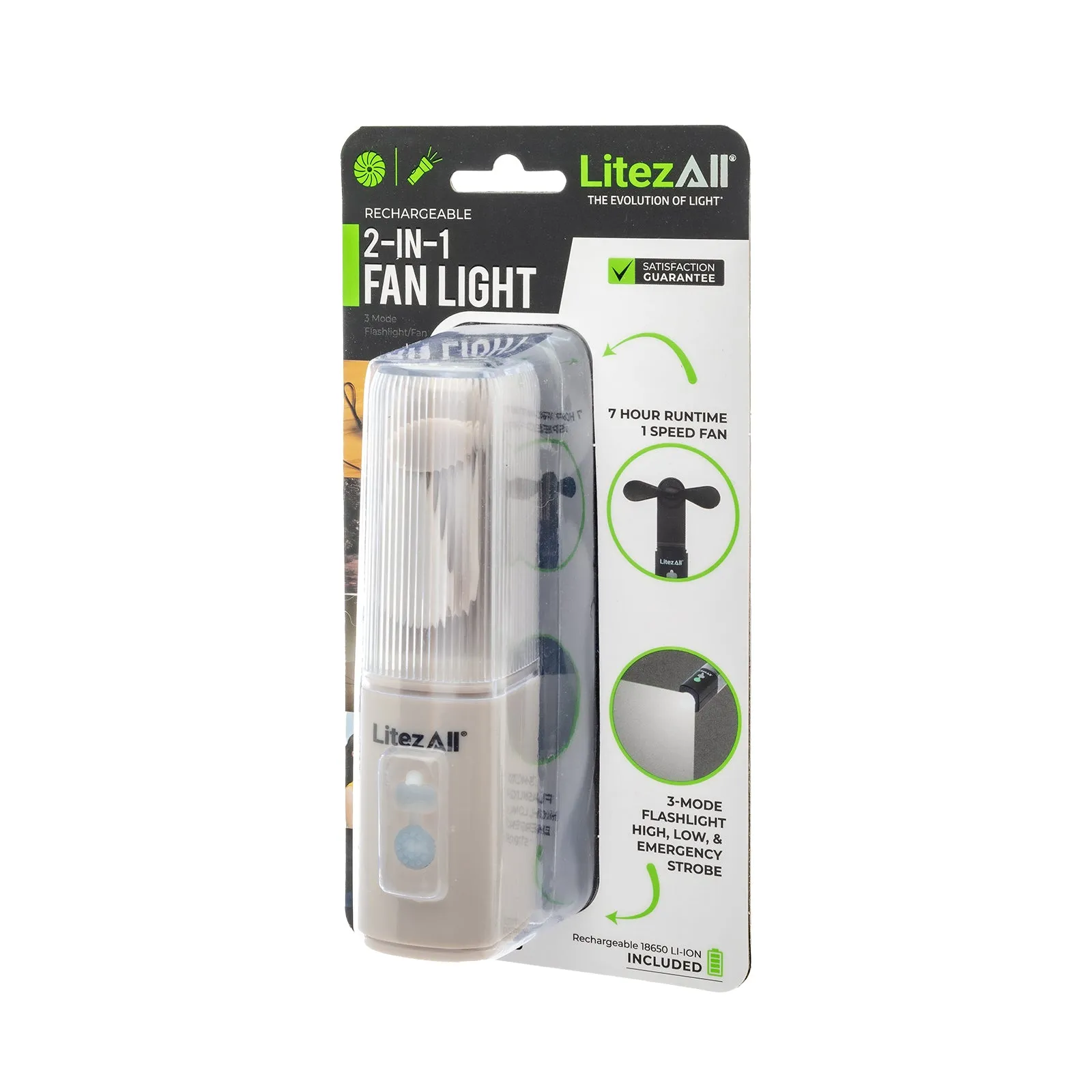 LitezAll Rechargeable Pocket Fan with Flashlight