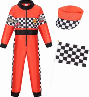 LMYOVE Kids Race Car Driver Costume Boys Girls Racing Halloween Play Role Dress Up Racer Jumpsuit and car cap Toddler 3-10Y