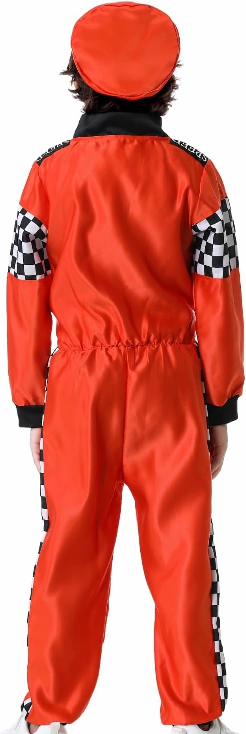 LMYOVE Kids Race Car Driver Costume Boys Girls Racing Halloween Play Role Dress Up Racer Jumpsuit and car cap Toddler 3-10Y