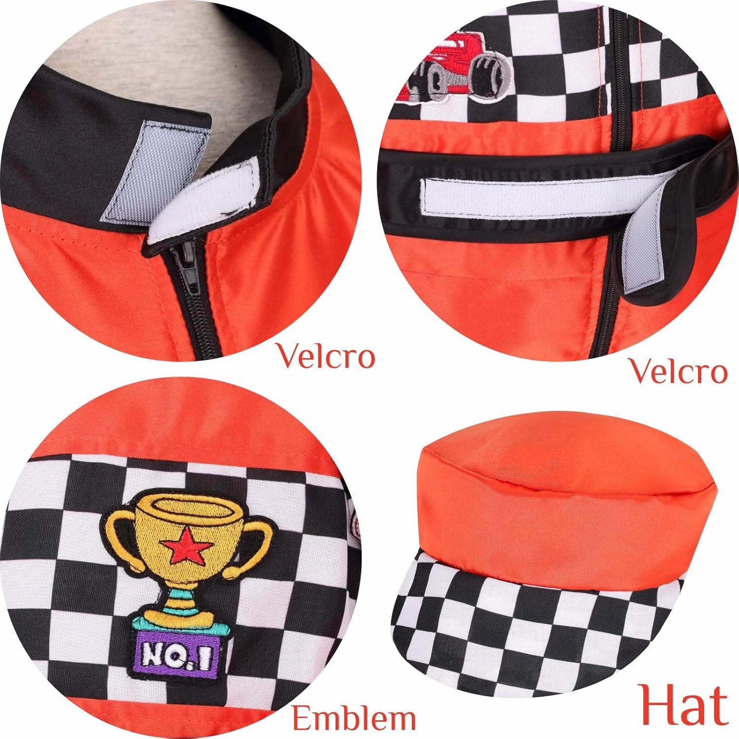 LMYOVE Kids Race Car Driver Costume Boys Girls Racing Halloween Play Role Dress Up Racer Jumpsuit and car cap Toddler 3-10Y