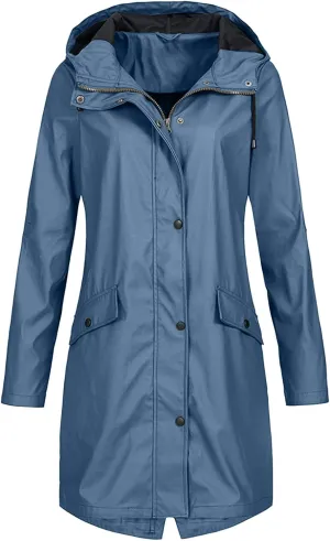 Long Hooded Rain Jacket for Women Jacket Windproof Outdoor Coat Women's Coat Windbreaker Outdoor Hooded Trench Coat