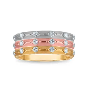 LoveSong 3/8 CTW Lab Grown Diamond Three Ring Set in Tri-Color Sterling Silver