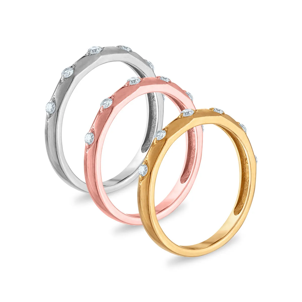 LoveSong 3/8 CTW Lab Grown Diamond Three Ring Set in Tri-Color Sterling Silver