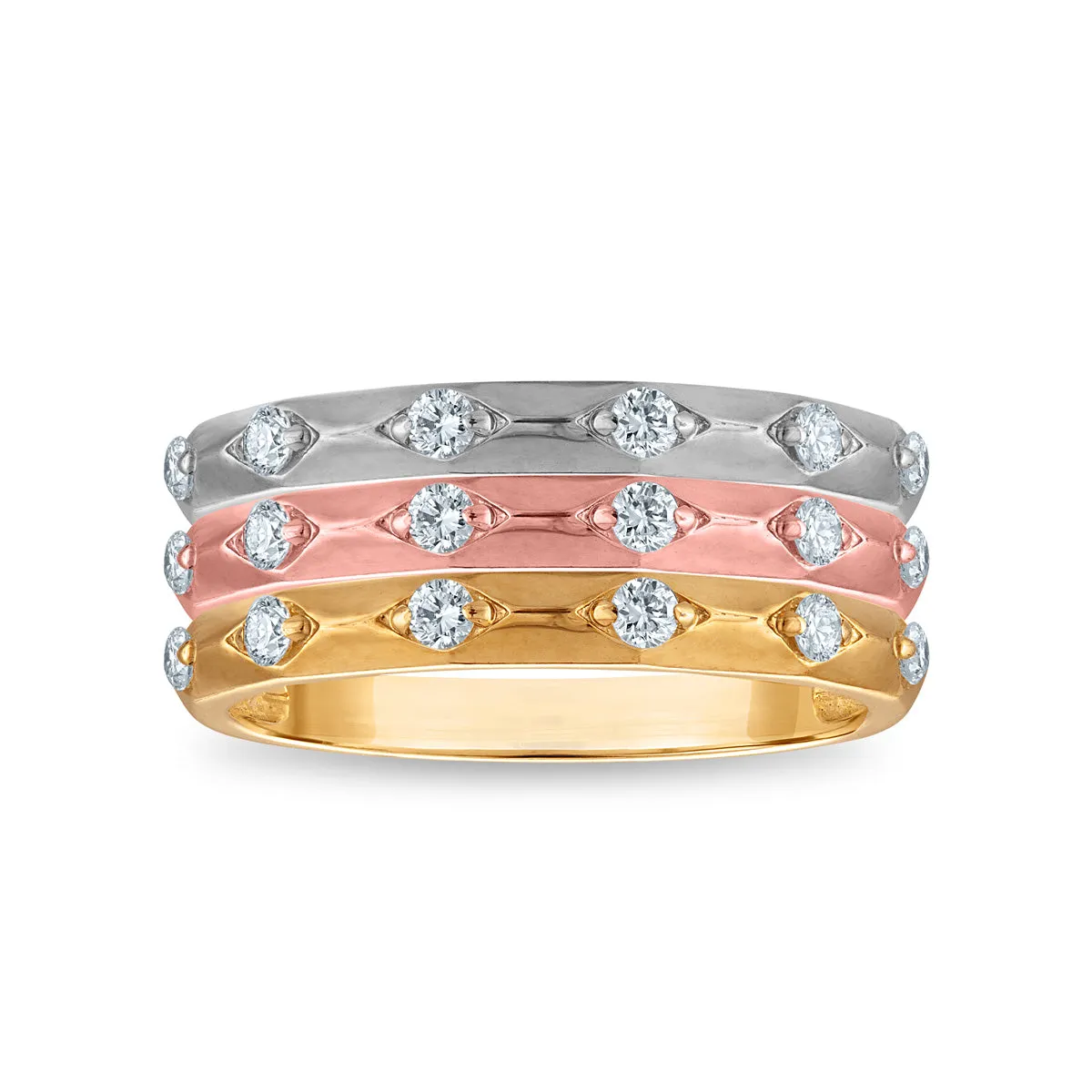 LoveSong 3/8 CTW Lab Grown Diamond Three Ring Set in Tri-Color Sterling Silver