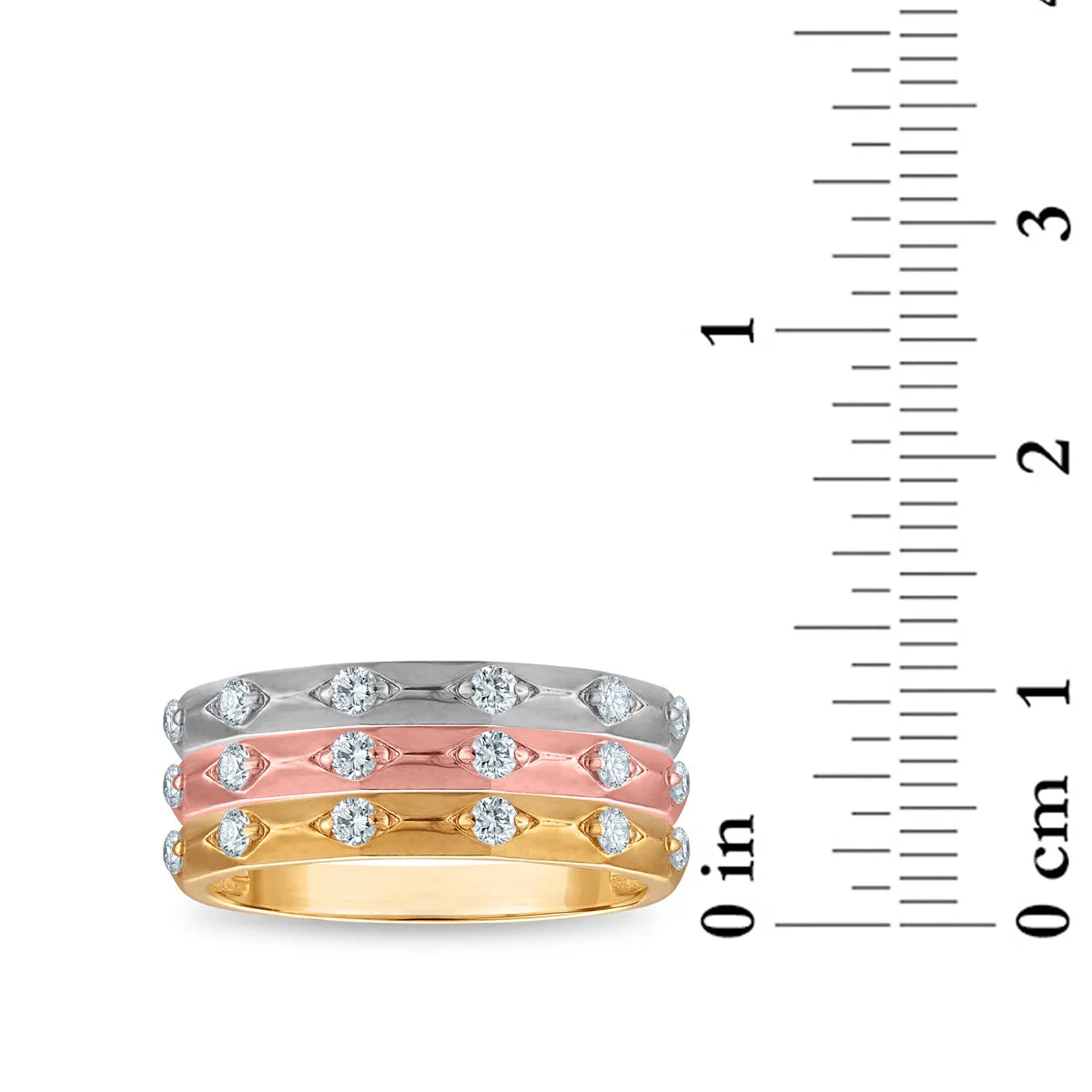 LoveSong 3/8 CTW Lab Grown Diamond Three Ring Set in Tri-Color Sterling Silver