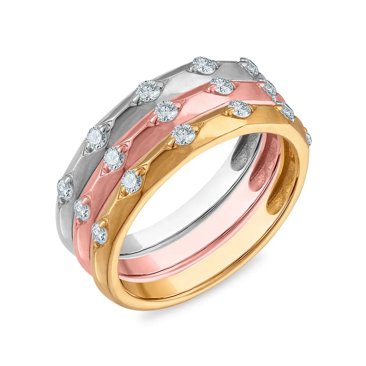 LoveSong 3/8 CTW Lab Grown Diamond Three Ring Set in Tri-Color Sterling Silver