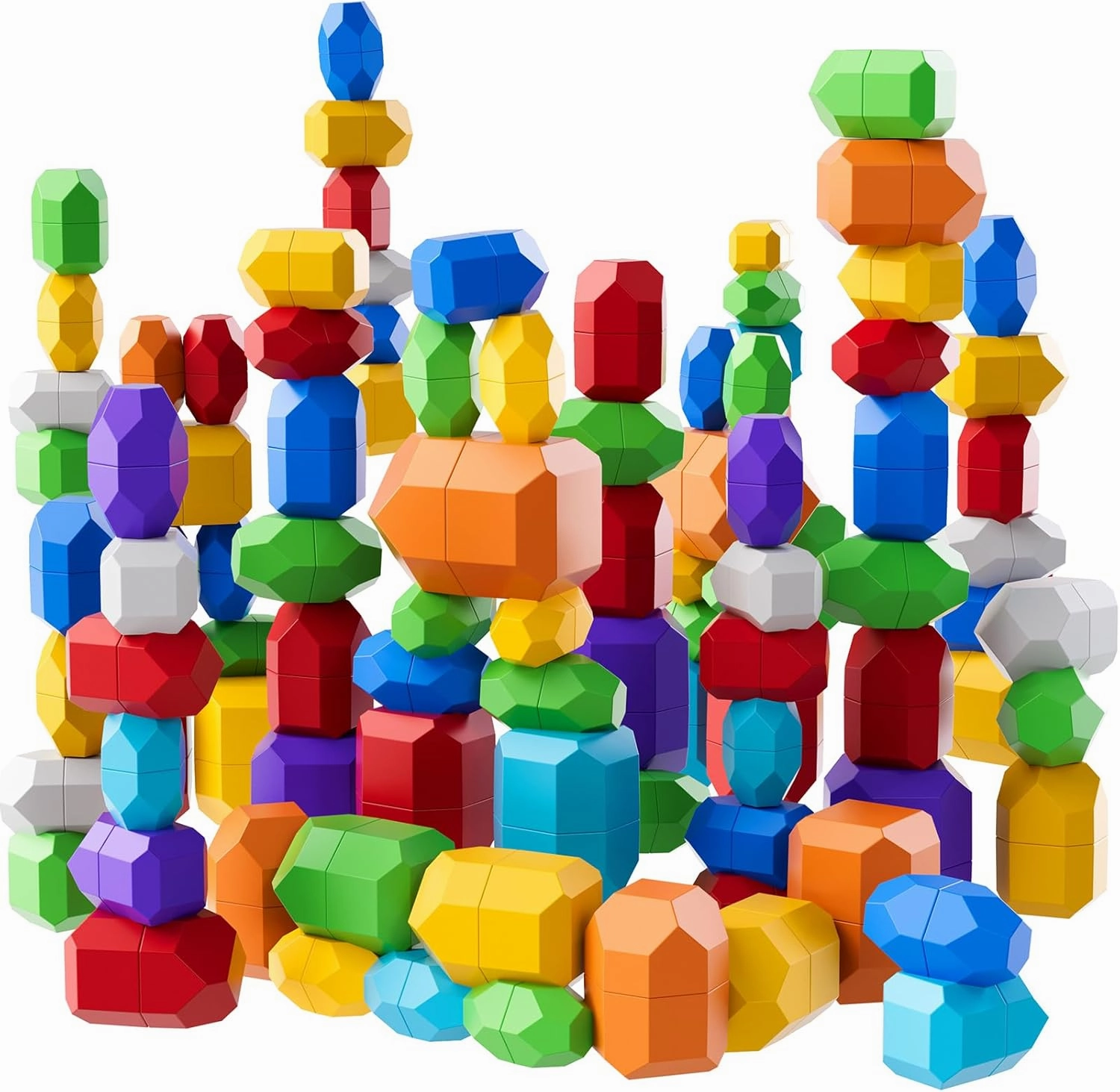 Lucky Doug 50 PCS Extra-Large Stacking Rocks Toys for Age 1-3, Safe Montessori Building Blocks Stones for 1-4 Year Olds, Sensory Toys Gifts