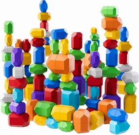 Lucky Doug 50 PCS Extra-Large Stacking Rocks Toys for Age 1-3, Safe Montessori Building Blocks Stones for 1-4 Year Olds, Sensory Toys Gifts