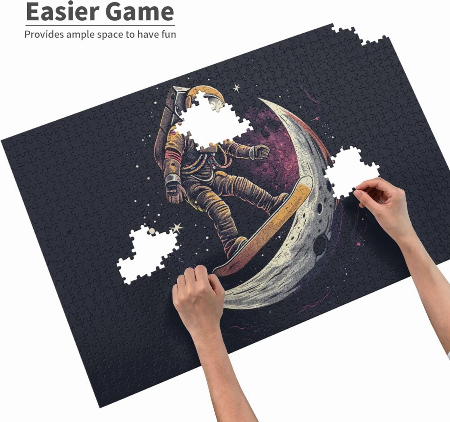 Lunar Skateboarding Astronauts 1000 Pcs Jigsaw Puzzles,Unique Artwork for Adults,Great for Relaxation and Display for Puzzle Enthusiast,Challenging Brain Exercise,Modern Art Wooden Puzzle