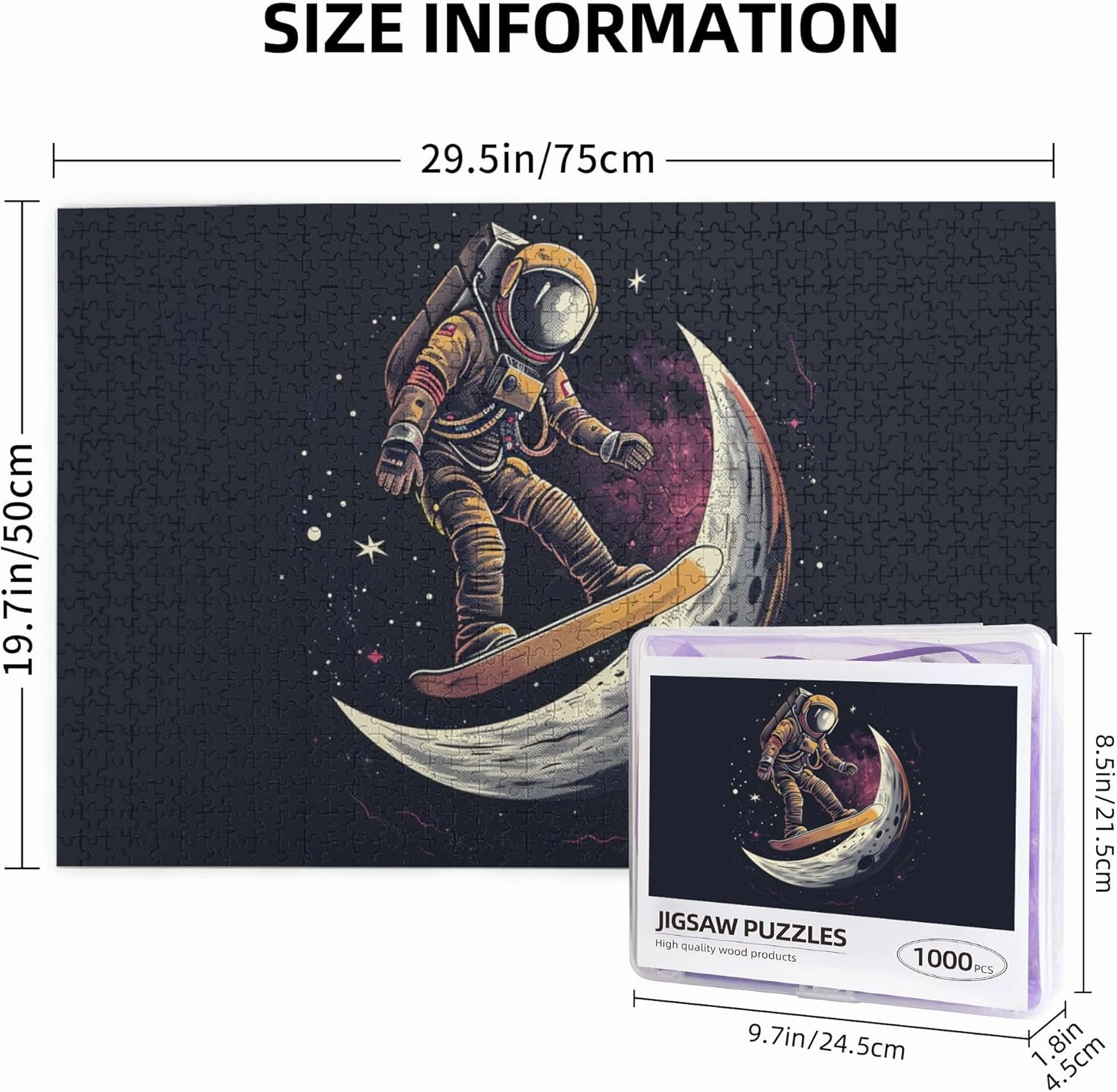 Lunar Skateboarding Astronauts 1000 Pcs Jigsaw Puzzles,Unique Artwork for Adults,Great for Relaxation and Display for Puzzle Enthusiast,Challenging Brain Exercise,Modern Art Wooden Puzzle
