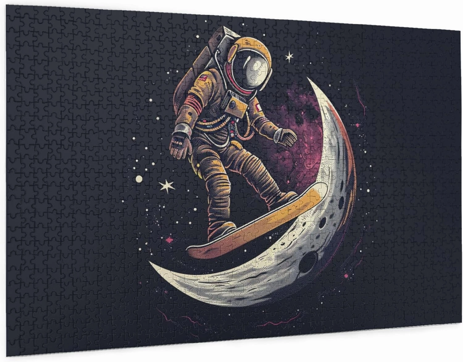 Lunar Skateboarding Astronauts 1000 Pcs Jigsaw Puzzles,Unique Artwork for Adults,Great for Relaxation and Display for Puzzle Enthusiast,Challenging Brain Exercise,Modern Art Wooden Puzzle