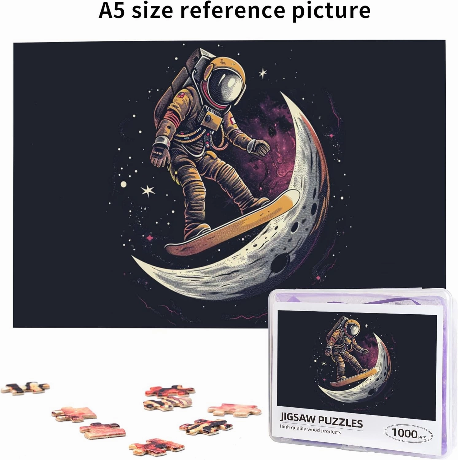 Lunar Skateboarding Astronauts 1000 Pcs Jigsaw Puzzles,Unique Artwork for Adults,Great for Relaxation and Display for Puzzle Enthusiast,Challenging Brain Exercise,Modern Art Wooden Puzzle