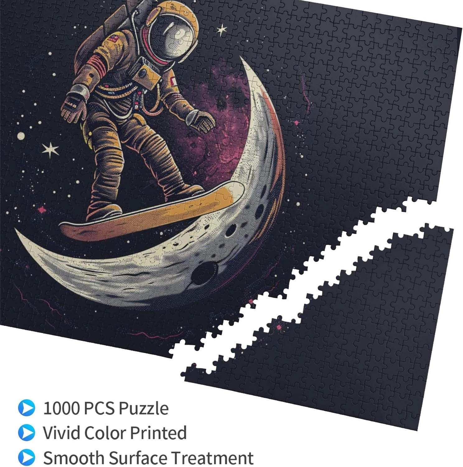 Lunar Skateboarding Astronauts 1000 Pcs Jigsaw Puzzles,Unique Artwork for Adults,Great for Relaxation and Display for Puzzle Enthusiast,Challenging Brain Exercise,Modern Art Wooden Puzzle