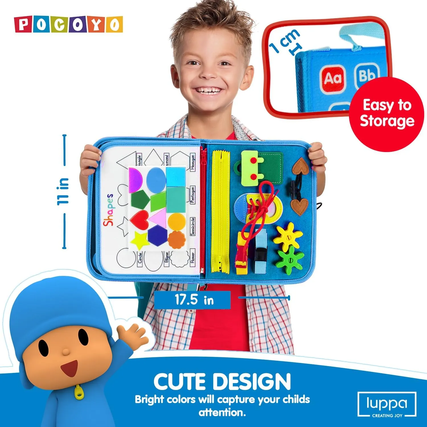 LUPPA Pocoyo Montessori Busy Board - Preschool Learning Fun with Alphabet & Numbers, Ideal Educational Travel Toy for 3-4 Year-Olds (Busy Board)