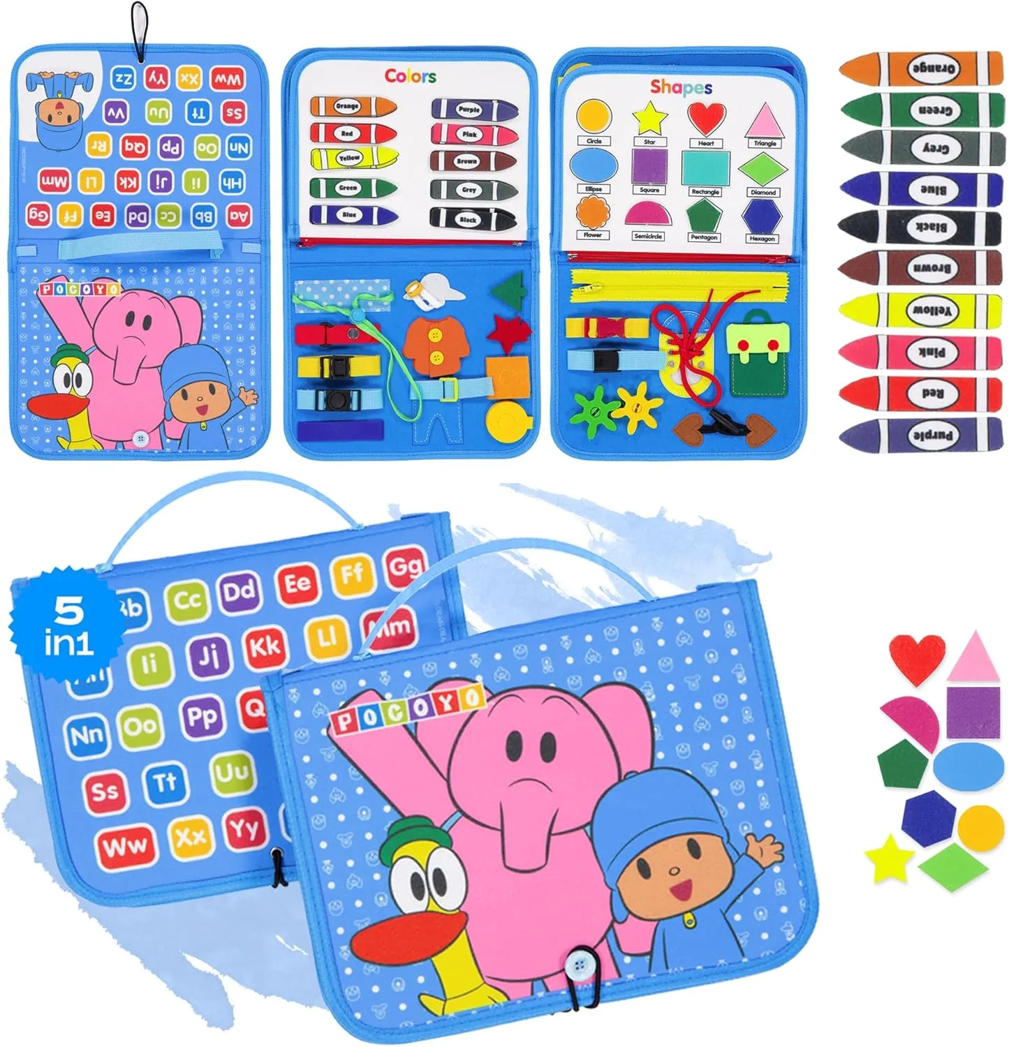 LUPPA Pocoyo Montessori Busy Board - Preschool Learning Fun with Alphabet & Numbers, Ideal Educational Travel Toy for 3-4 Year-Olds (Busy Board)