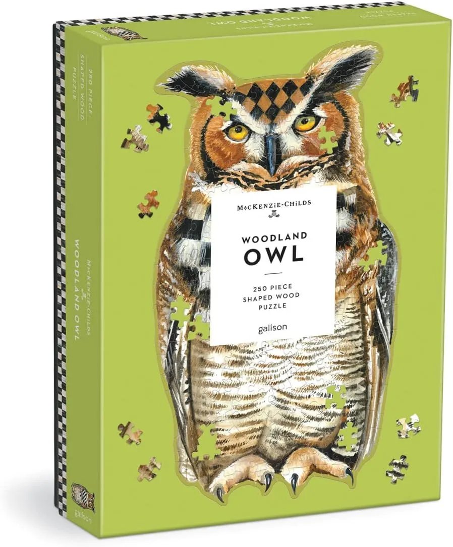 MacKenzie-Childs Woodland Owl 250 Piece Shaped Wood Puzzle from Galison - 250 Piece Shaped Wood Puzzle, Featuring the Unique Artwork of MacKenzie-Childs, Thick and Sturdy Pieces, Makes a WonderfulGift