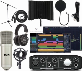 Mackie Onyx Artist 2-2 Audio/Midi interface With Pro Tools First/Tracktion Music Production Software Studio Bundle with Professional Recording Condenser Microphone and Isolation Shield